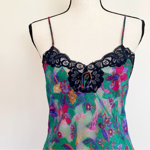 Vintage 80s Victoria’s Secret Jewel Tone Floral Mini Slip Dress - Picture 9 of 10
